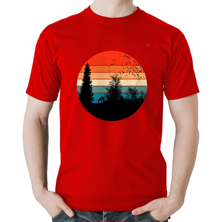 Camiseta Algodão Floresta Vintage Sunset - Vermelha