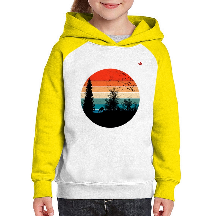 Moletom Infantil Floresta Vintage Sunset - Branco/Amarelo