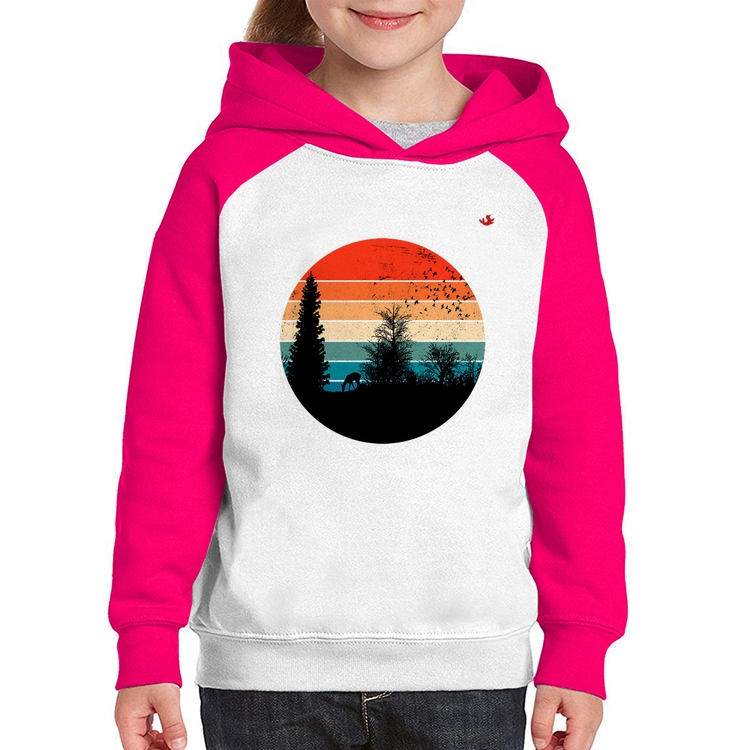 Moletom Infantil Floresta Vintage Sunset - Branco/Rosa