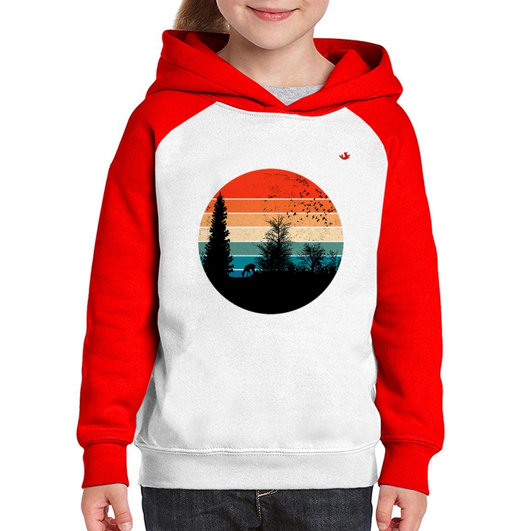 Moletom Infantil Floresta Vintage Sunset - Branco/Vermelho