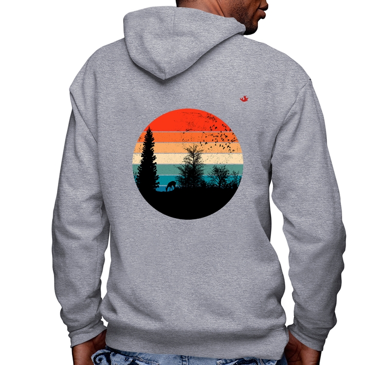 Blusa Moletom Floresta Vintage Sunset Masculina com Capuz e Zíper - Mescla