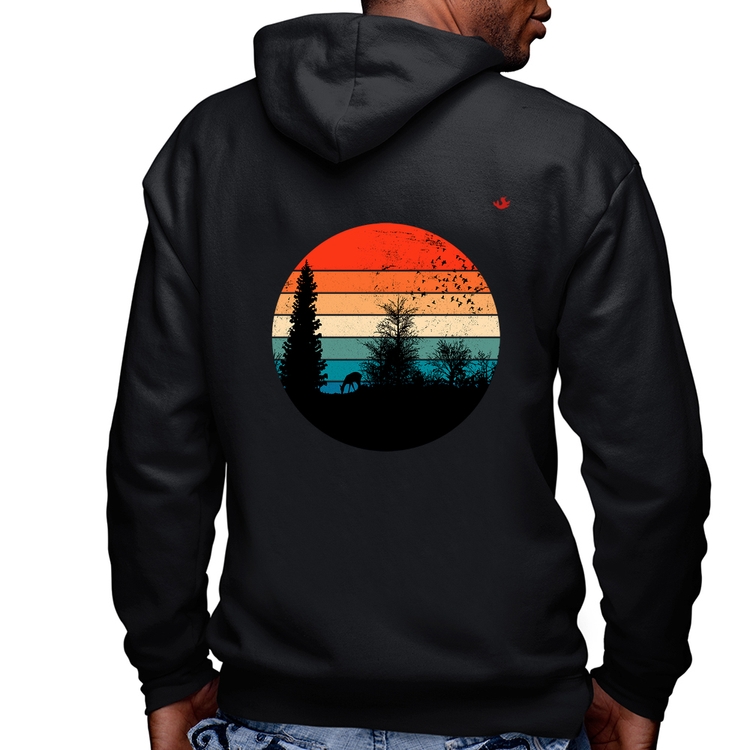Blusa Moletom Floresta Vintage Sunset Masculina com Capuz e Zíper
