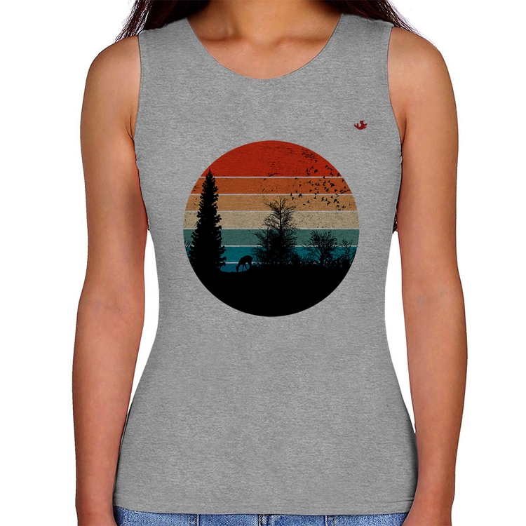 Regata Feminina Floresta Vintage Sunset - Cinza