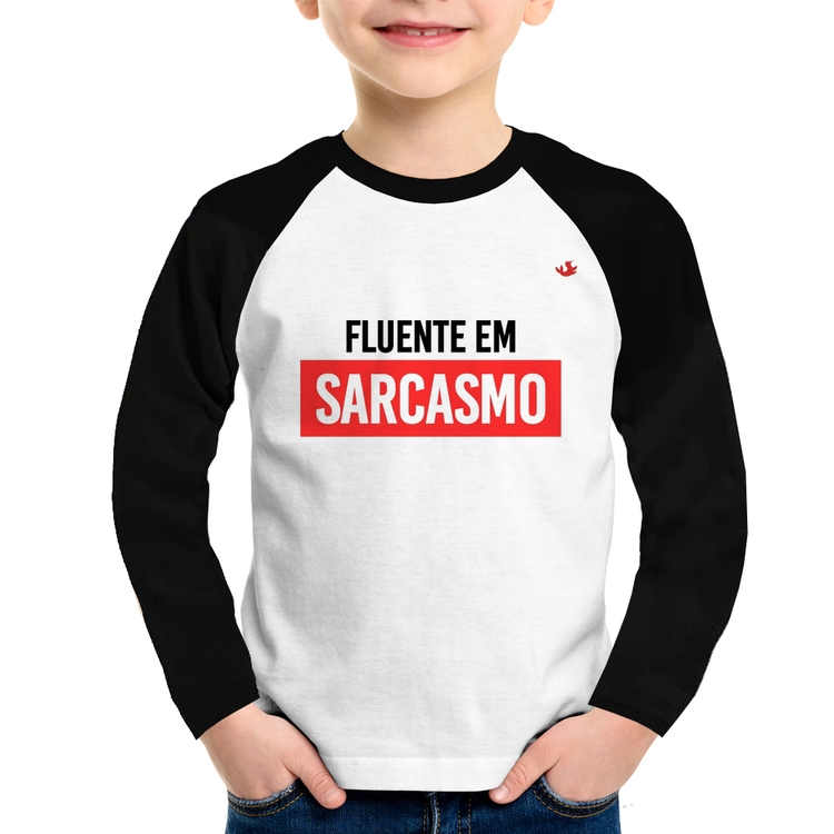 Camiseta Raglan Infantil Fluente em sarcasmo Manga Longa