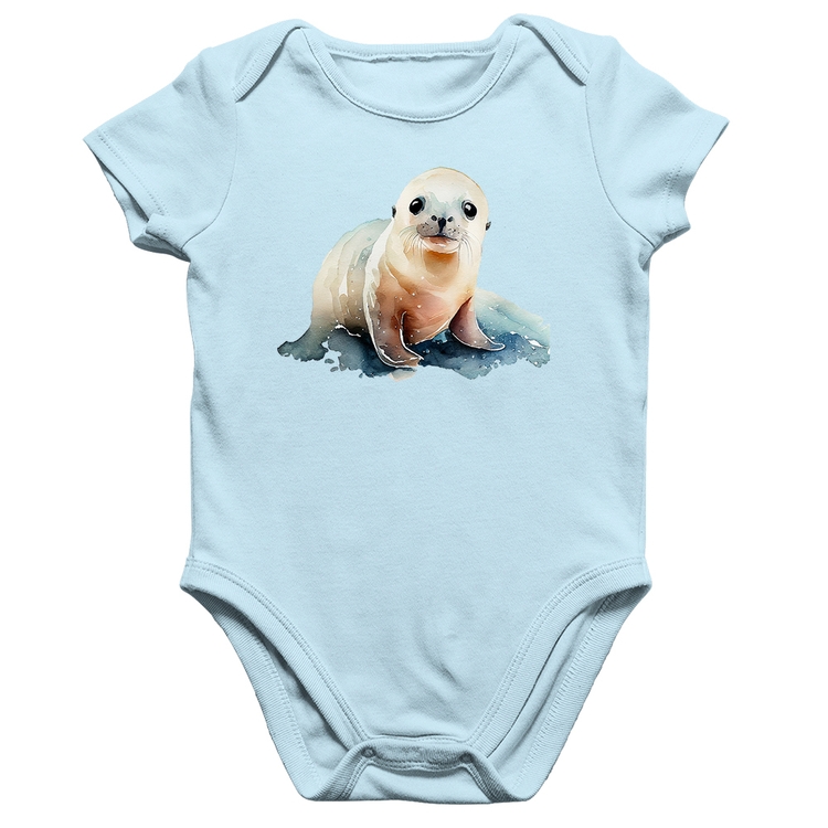 Body Bebê Algodão Foca Bebê - Azul Bebê