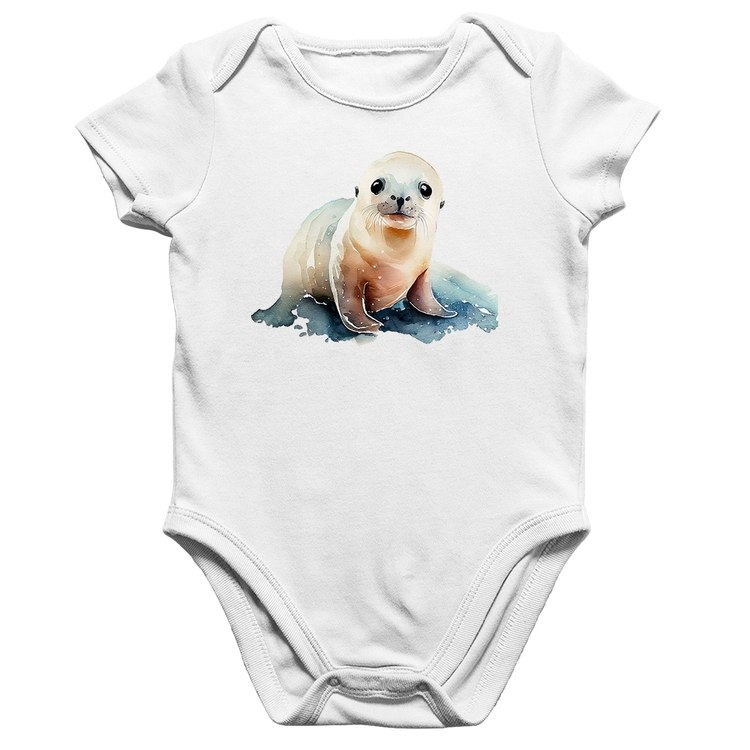 Body Bebê Algodão Foca Bebê - Branco