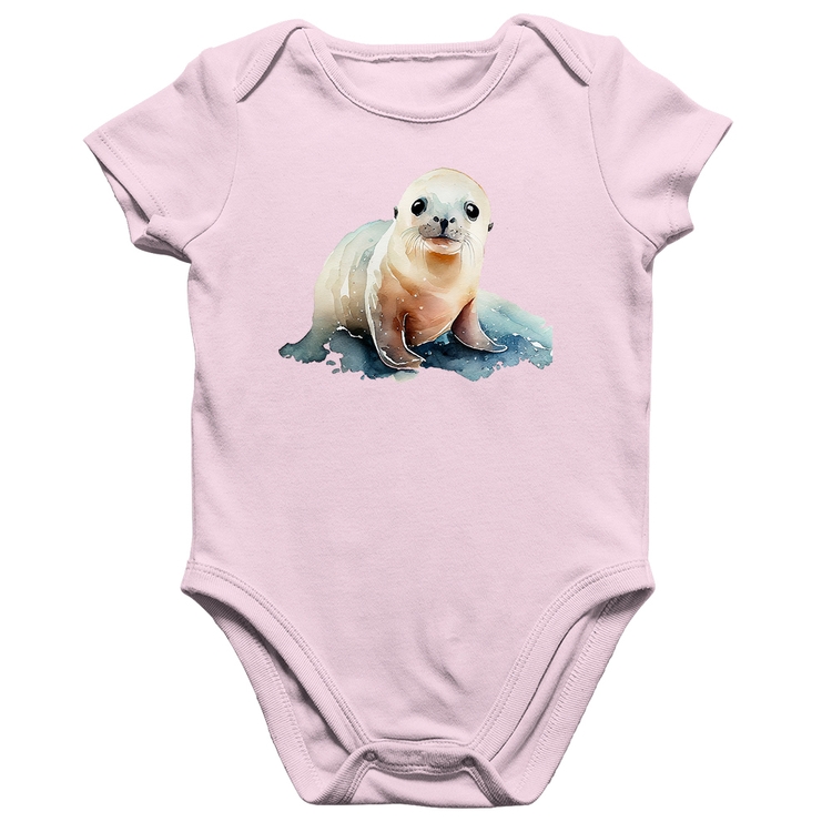 Body Bebê Algodão Foca Bebê - Rosa Bebê