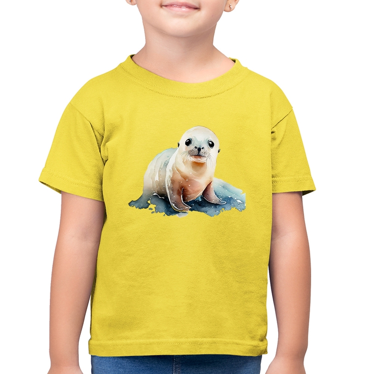 Camiseta Algodão Infantil Foca Bebê - Amarelo Canário