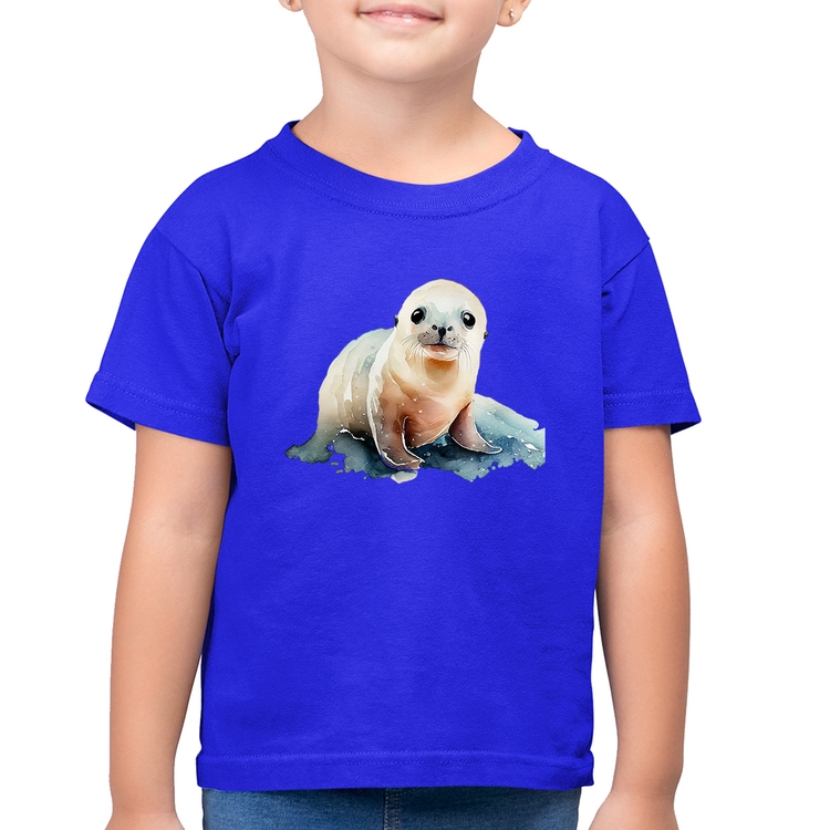 Camiseta Algodão Infantil Foca Bebê - Azul Royal