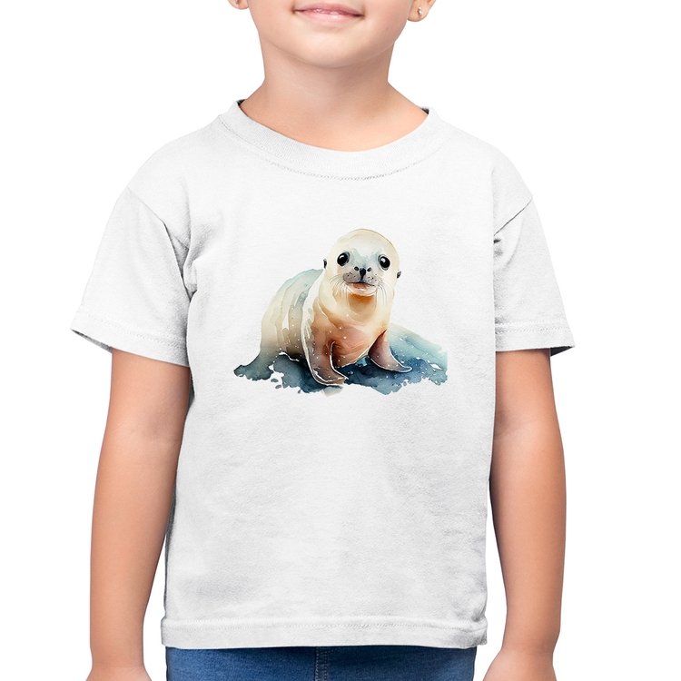 Camiseta Algodão Infantil Foca Bebê - Branca