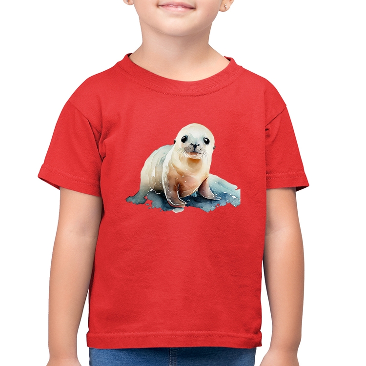 Camiseta Algodão Infantil Foca Bebê - Vermelha