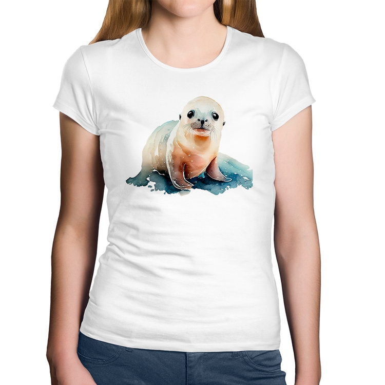 Baby Look Algodão Foca Bebê - Branca