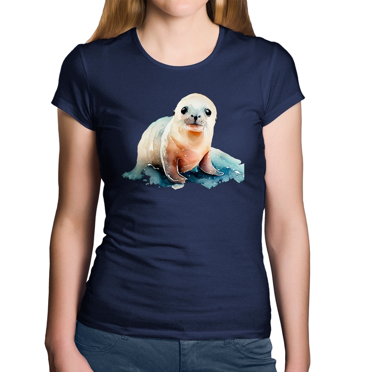 Baby Look Algodão Foca Bebê - Marinho