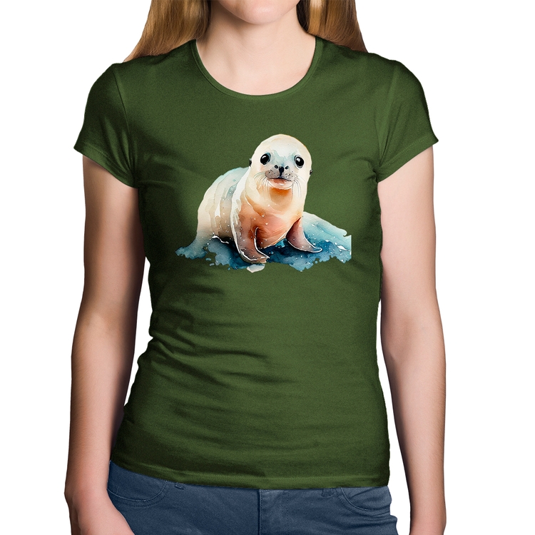 Baby Look Algodão Foca Bebê - Musgo