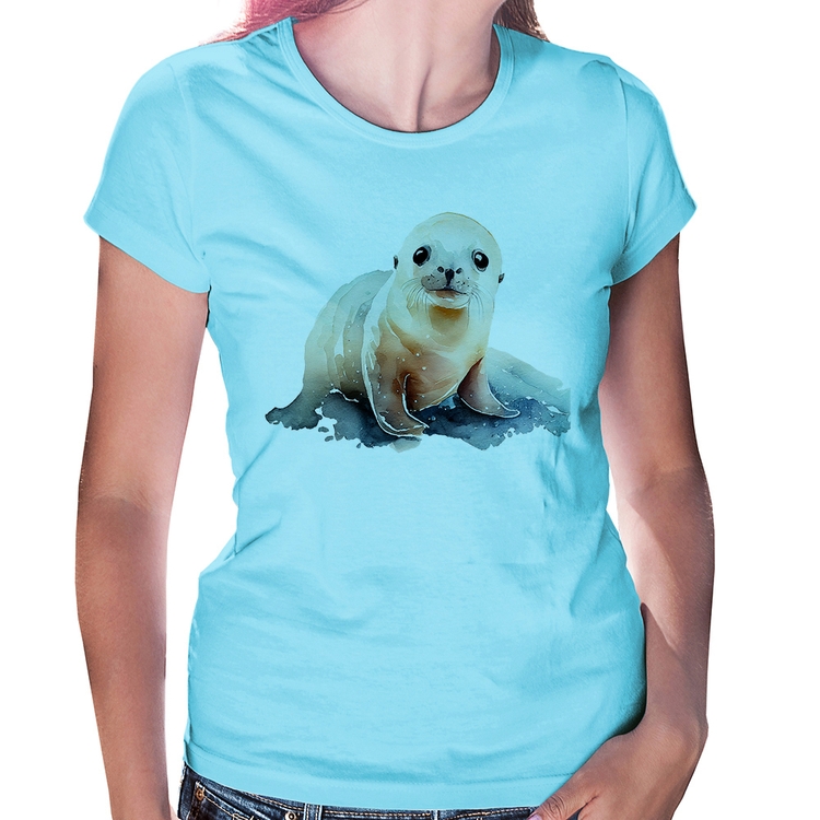 Baby Look Foca Bebê - Azul Bebê