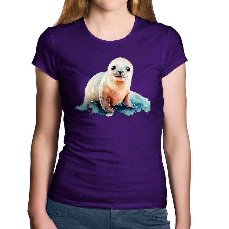 Baby Look Algodão Foca Bebê - Roxa