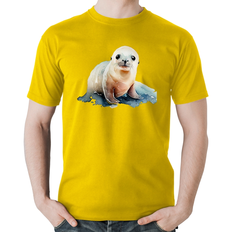 Camiseta Algodão Foca Bebê - Amarela