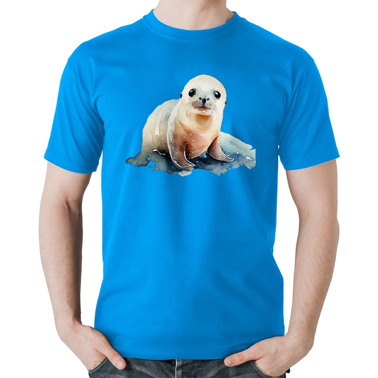 Camiseta Algodão Foca Bebê - Azul