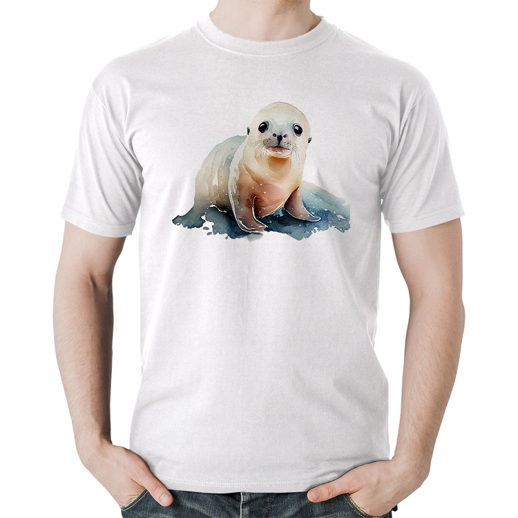 Camiseta Algodão Foca Bebê - Branca