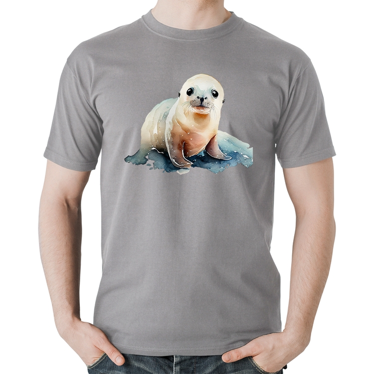 Camiseta Algodão Foca Bebê - Cinza