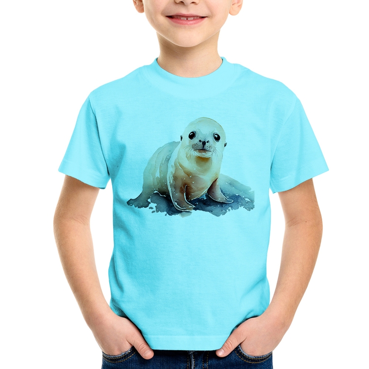 Camiseta Infantil Foca Bebê - Azul Claro