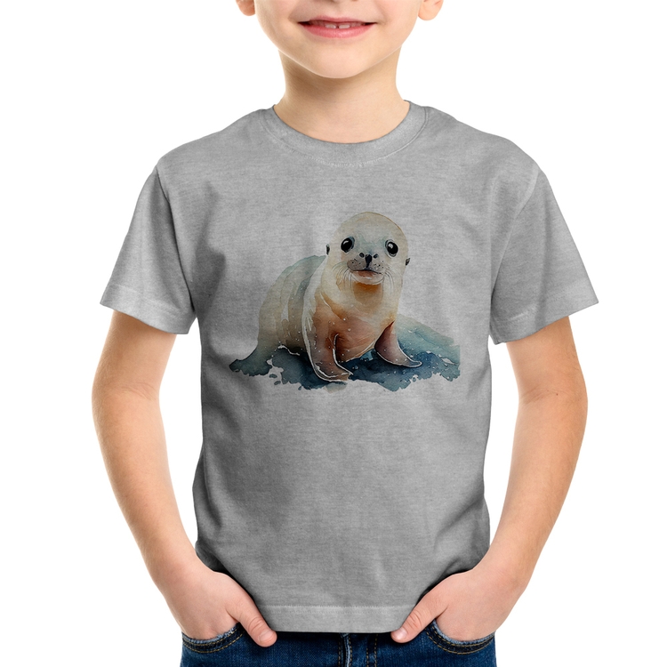 Camiseta Infantil Foca Bebê - Cinza