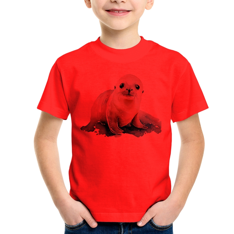 Camiseta Infantil Foca Bebê - Vermelha