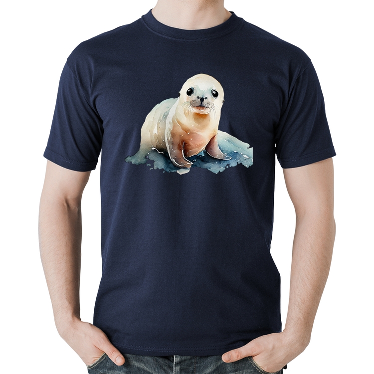 Camiseta Algodão Foca Bebê - Marinho