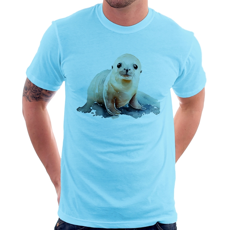 Camiseta Foca Bebê - Azul Bebê