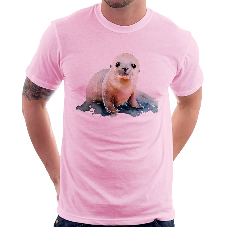 Camiseta Foca Bebê - Rosa Bebê