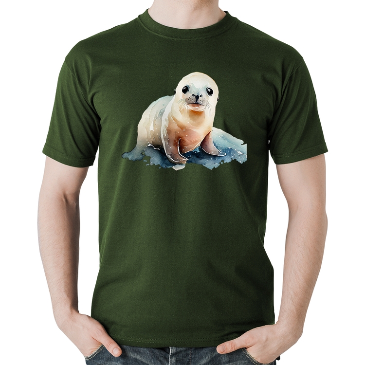 Camiseta Algodão Foca Bebê - Musgo