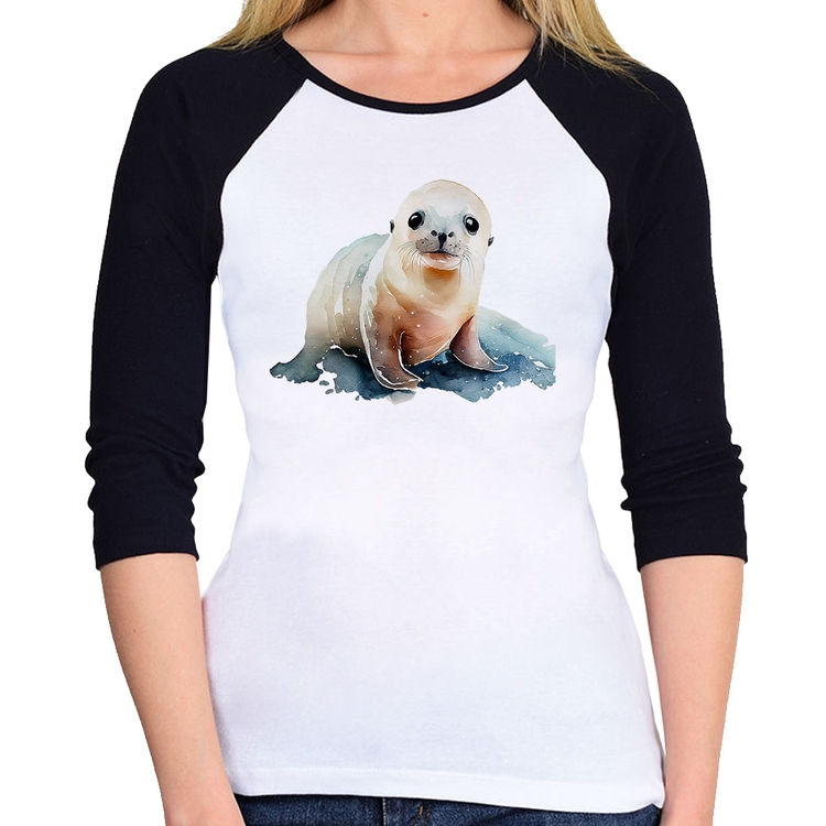 Baby Look Raglan Foca Bebê Manga 3/4