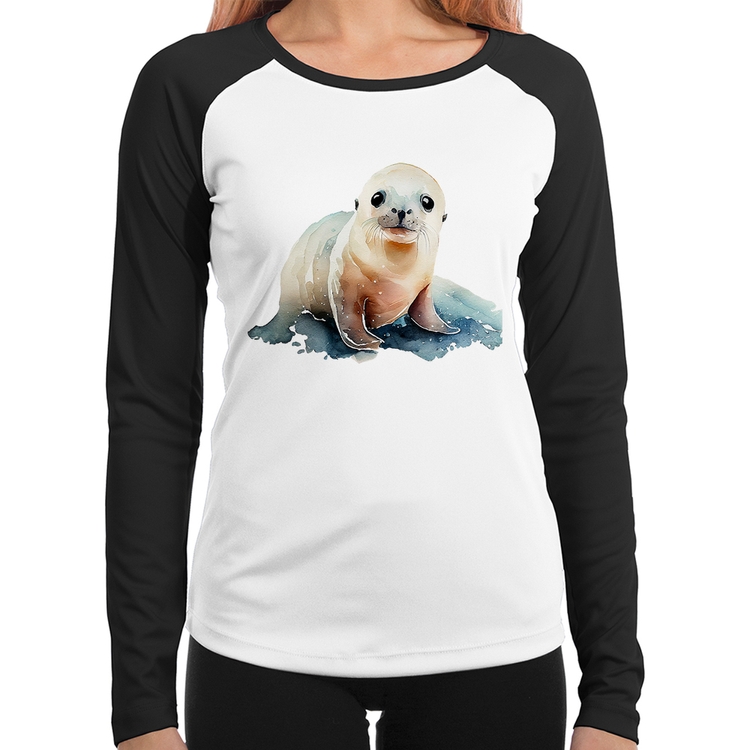Baby Look Raglan Foca Bebê Manga Longa