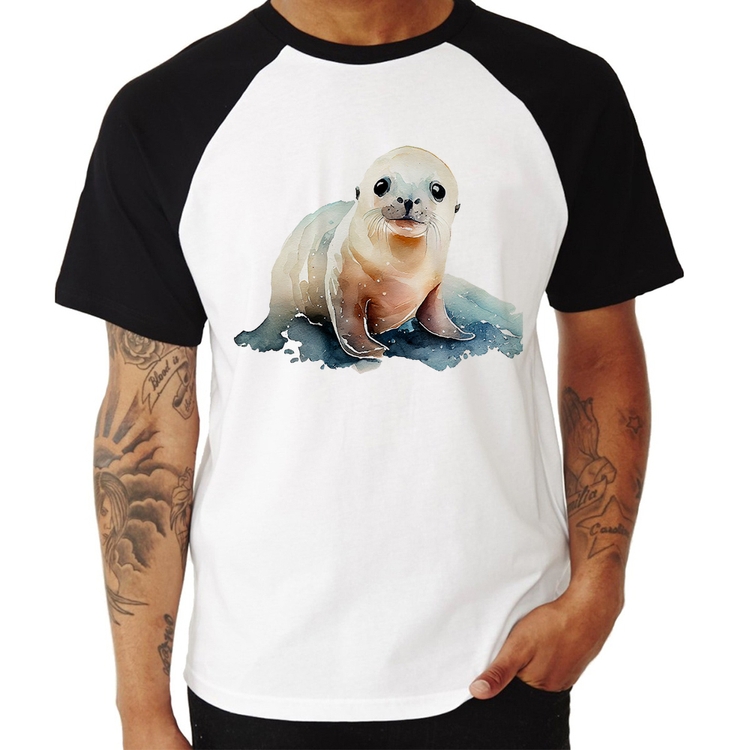 Camiseta Raglan Foca Bebê