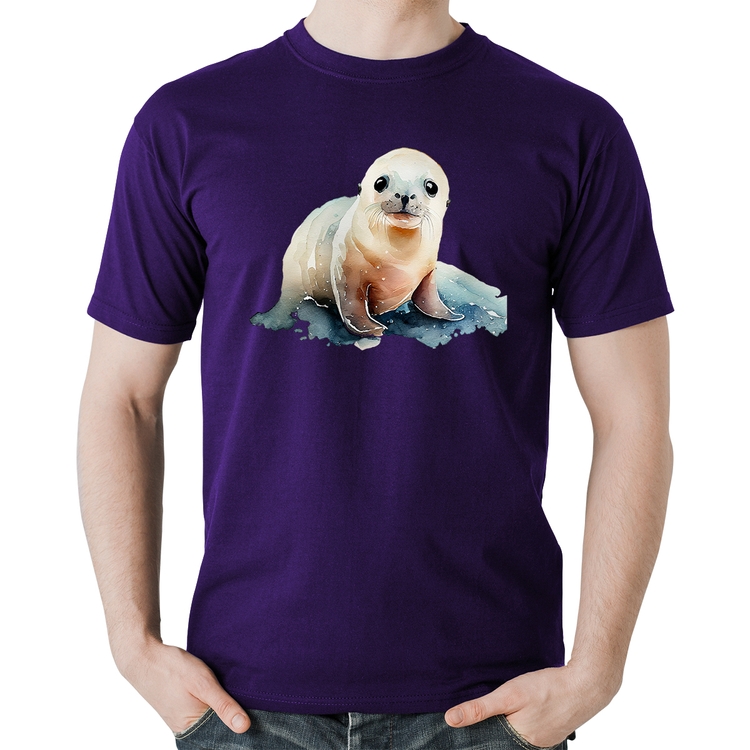 Camiseta Algodão Foca Bebê - Roxa