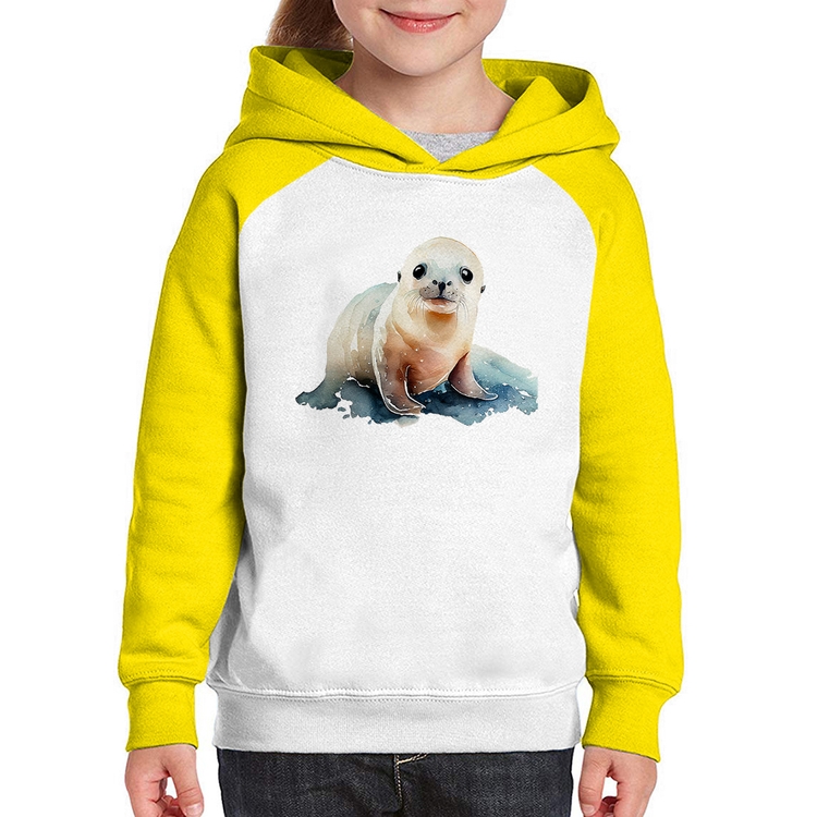 Moletom Infantil Foca Bebê - Branco/Amarelo