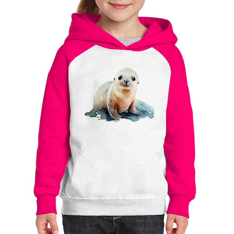 Moletom Infantil Foca Bebê - Branco/Rosa
