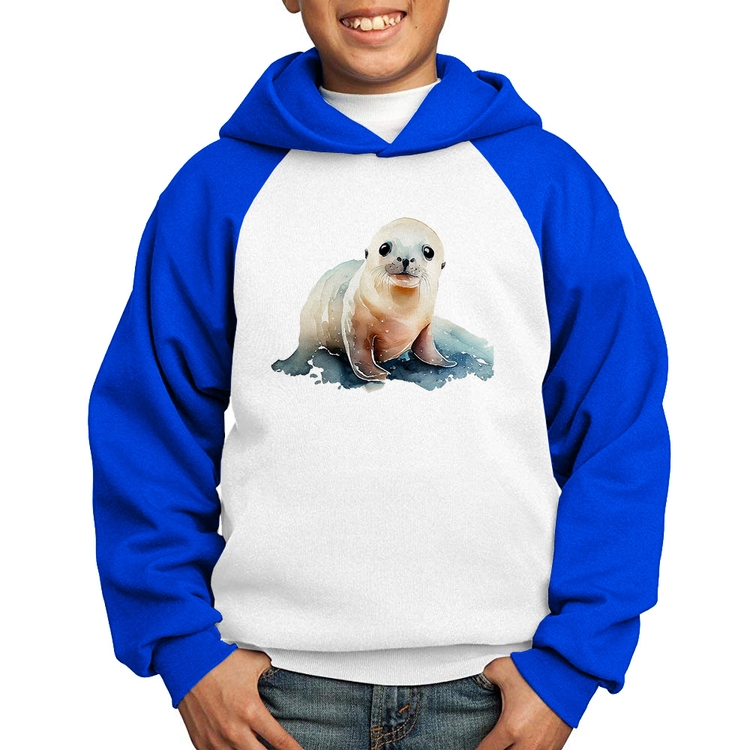 Moletom Infantil Foca Bebê - Branco/Azul
