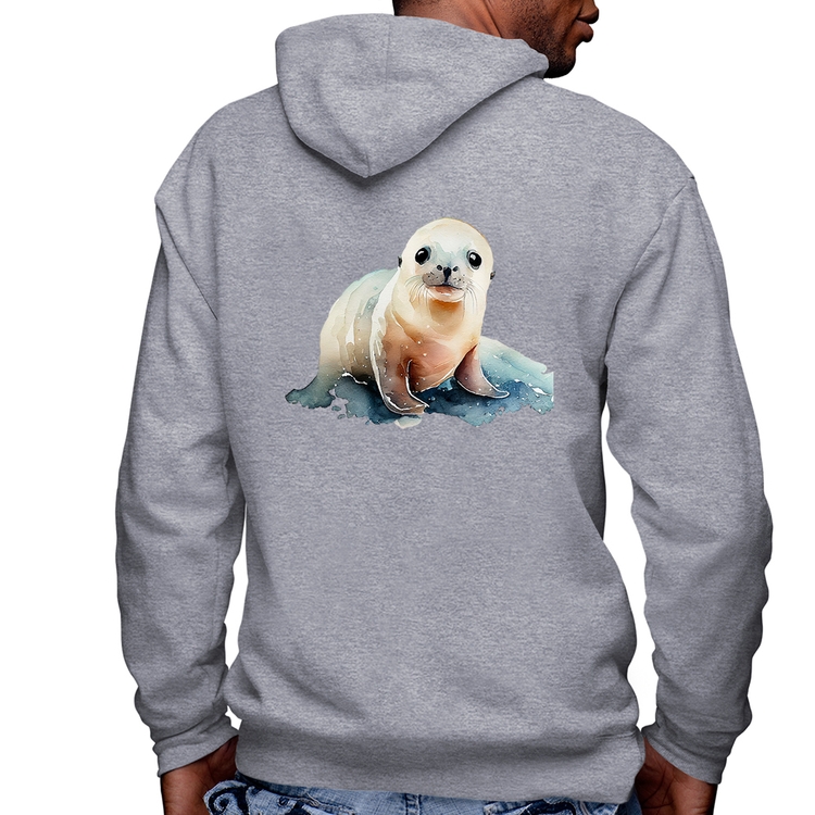 Blusa Moletom Foca Bebê Masculina com Capuz e Zíper - Mescla
