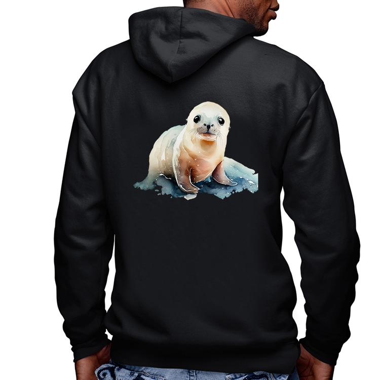 Blusa Moletom Foca Bebê Masculina com Capuz e Zíper