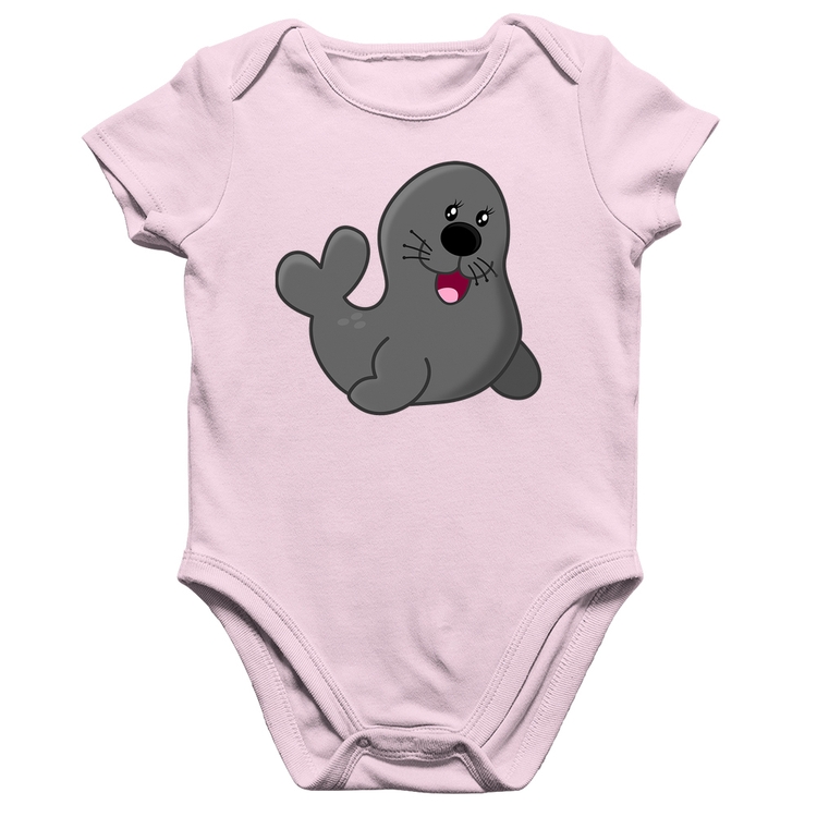 Body Bebê Algodão Foca Feliz - Rosa Bebê