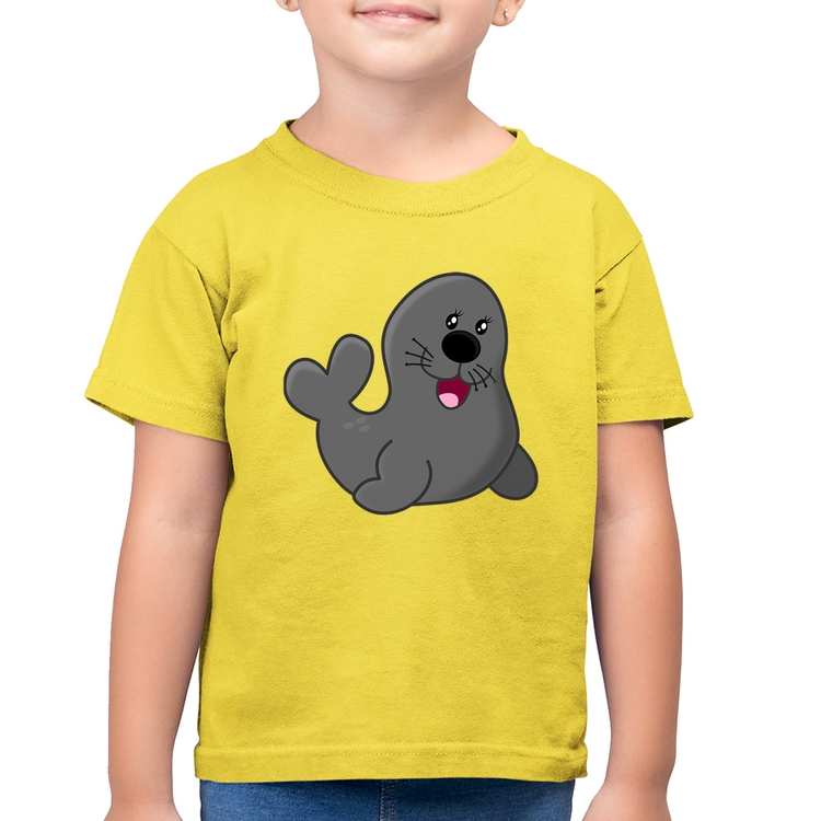 Camiseta Algodão Infantil Foca Feliz - Amarelo Canário
