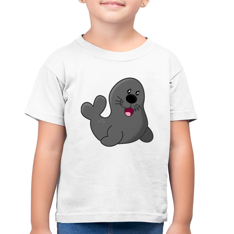 Camiseta Algodão Infantil Foca Feliz - Branca