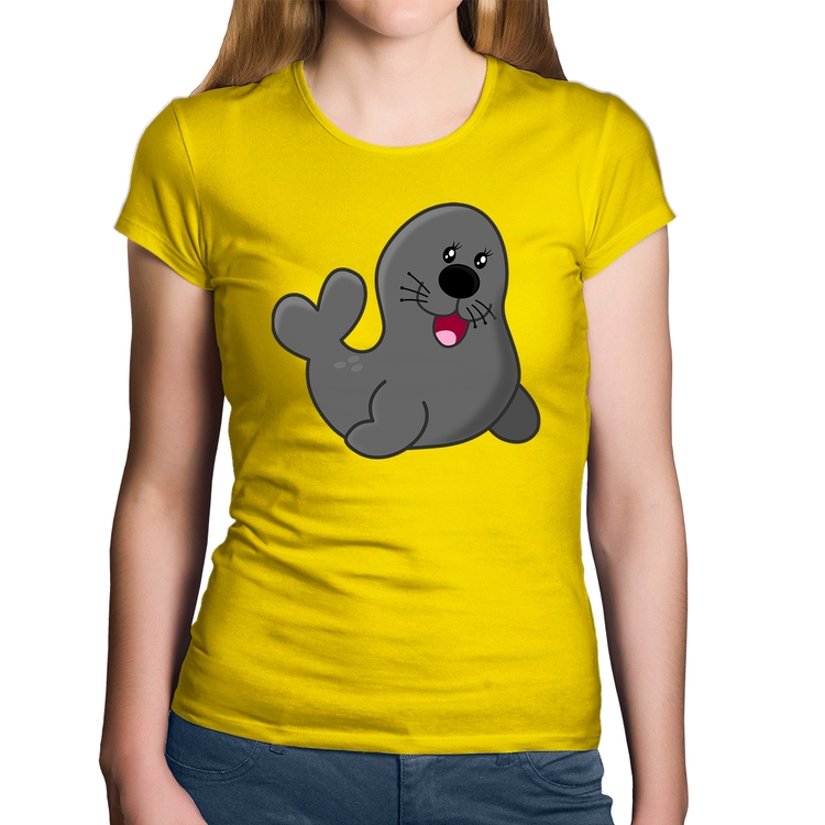 Baby Look Algodão Foca Feliz - Amarela