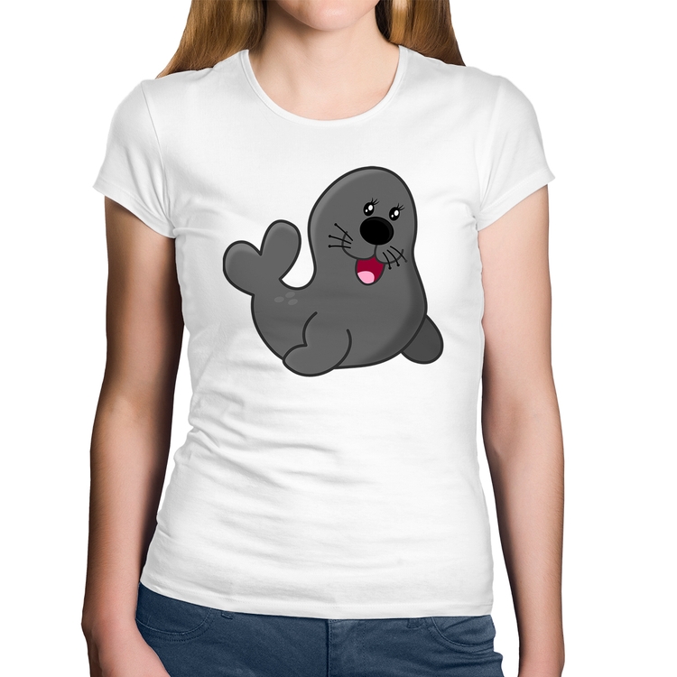 Baby Look Algodão Foca Feliz - Branca