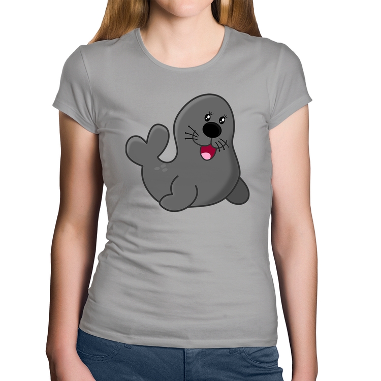 Baby Look Algodão Foca Feliz - Cinza