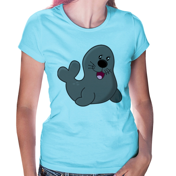 Baby Look Foca Feliz - Azul Bebê