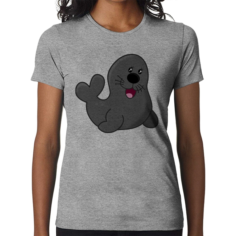 Baby Look Foca Feliz - Cinza