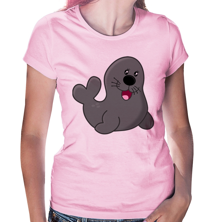 Baby Look Foca Feliz - Rosa Bebê