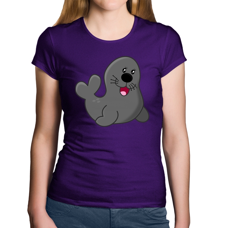 Baby Look Algodão Foca Feliz - Roxa